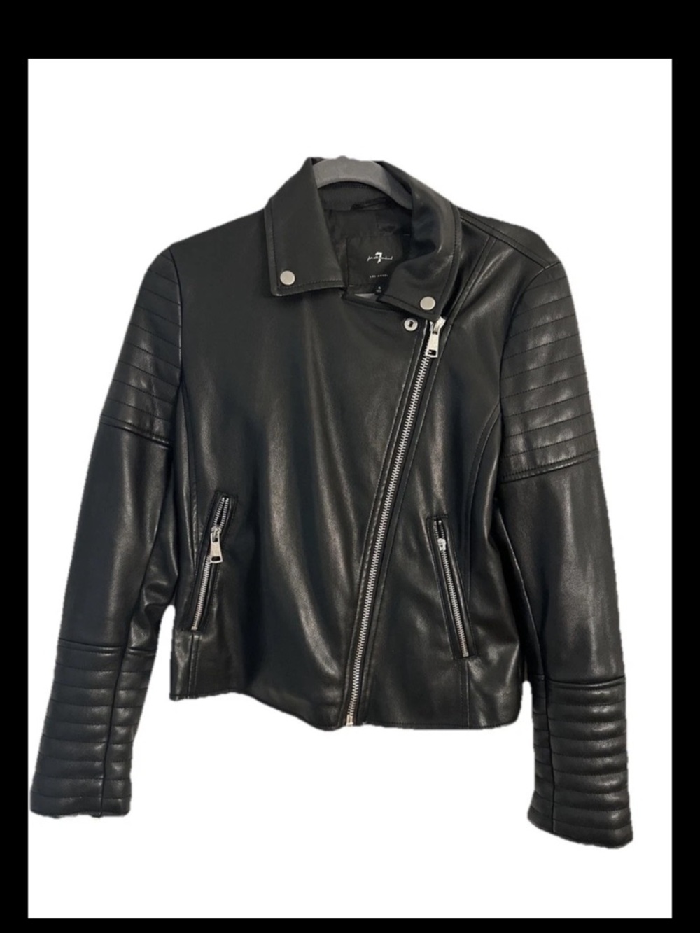 7 For All Mankind Black vegan Leather Moto Jacket - size Large